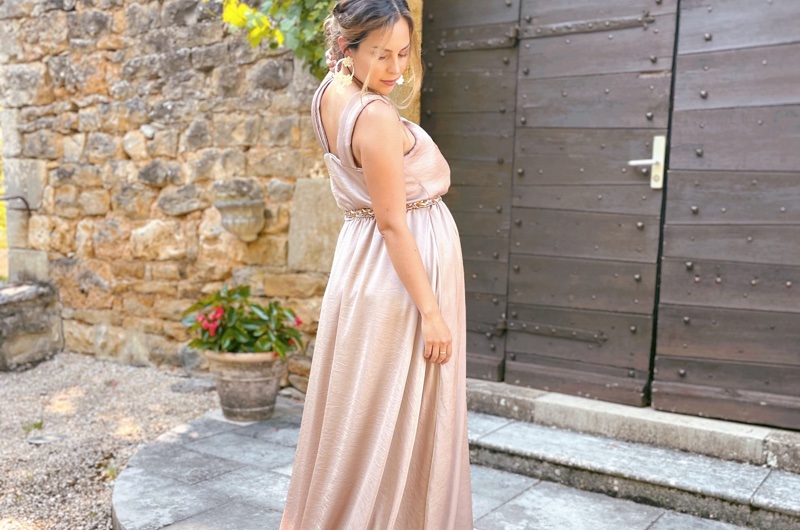 satin lavé petit atelier fleuri robe beige nude 15 0195