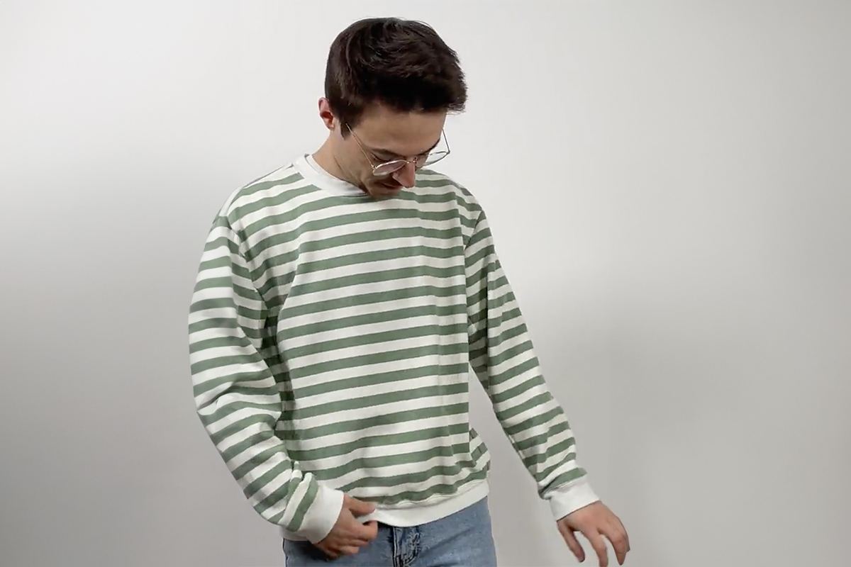 thyounglife en Tissu Sweat à rayures - Vert Sauge-Ivoire