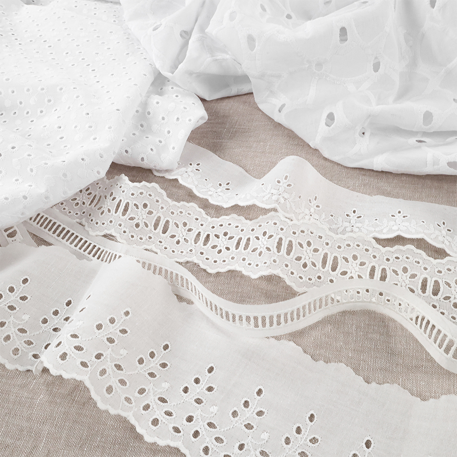 Présentation de plusieurs borderies anglaises