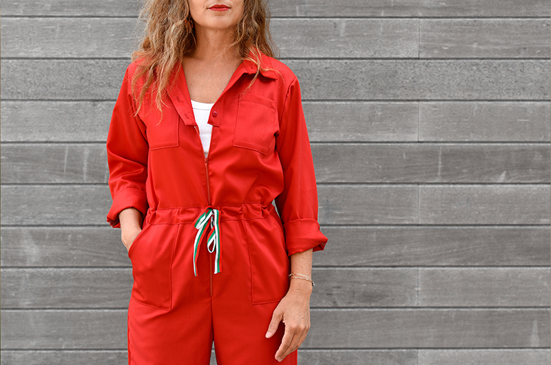 Thia en combinaison en grain de paris pure laine rouge coquelicot