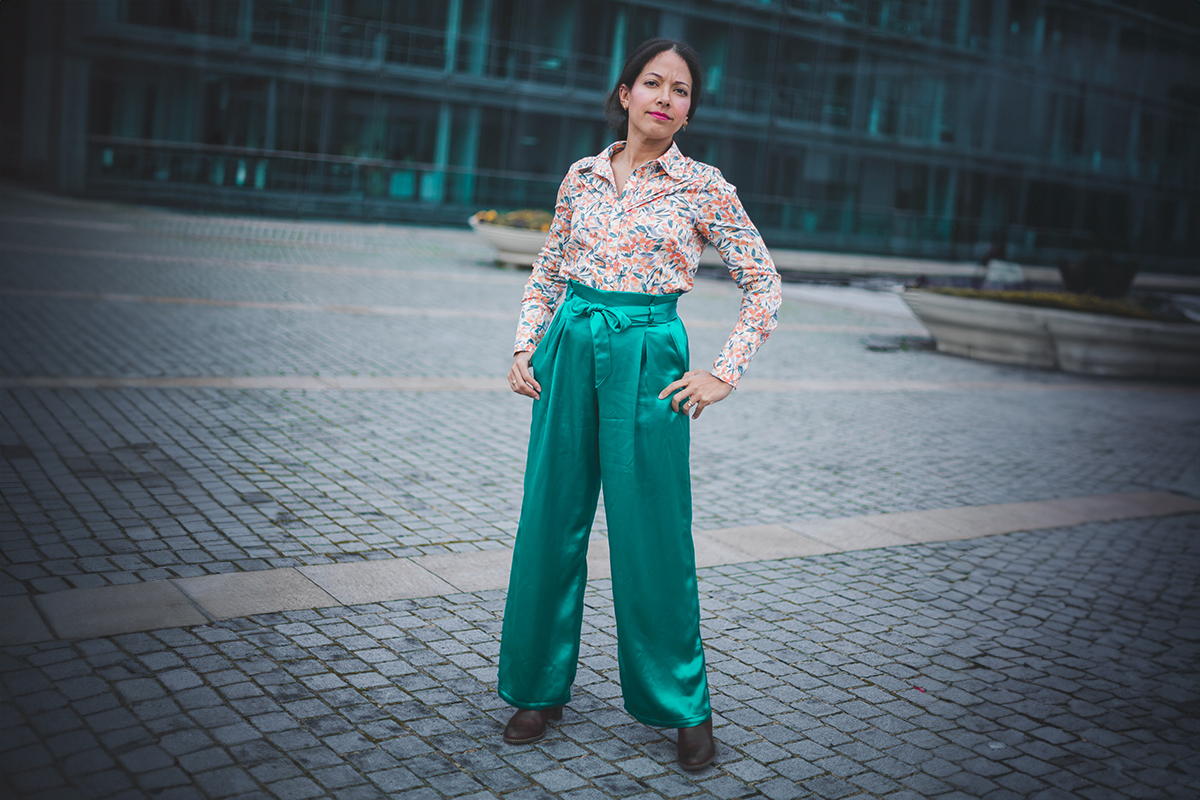 wonder.lucie en pantalon Crêpe Satin lourd - Vert Emeraude