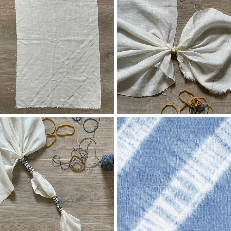 tissu-a-teindre-05-900x900 Technique de réserves avec des élastiques et du fil.