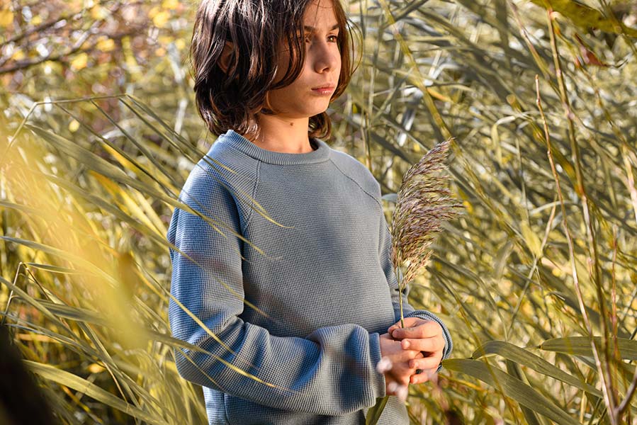 Pull en maille gaufree pur coton fait par Baptiste