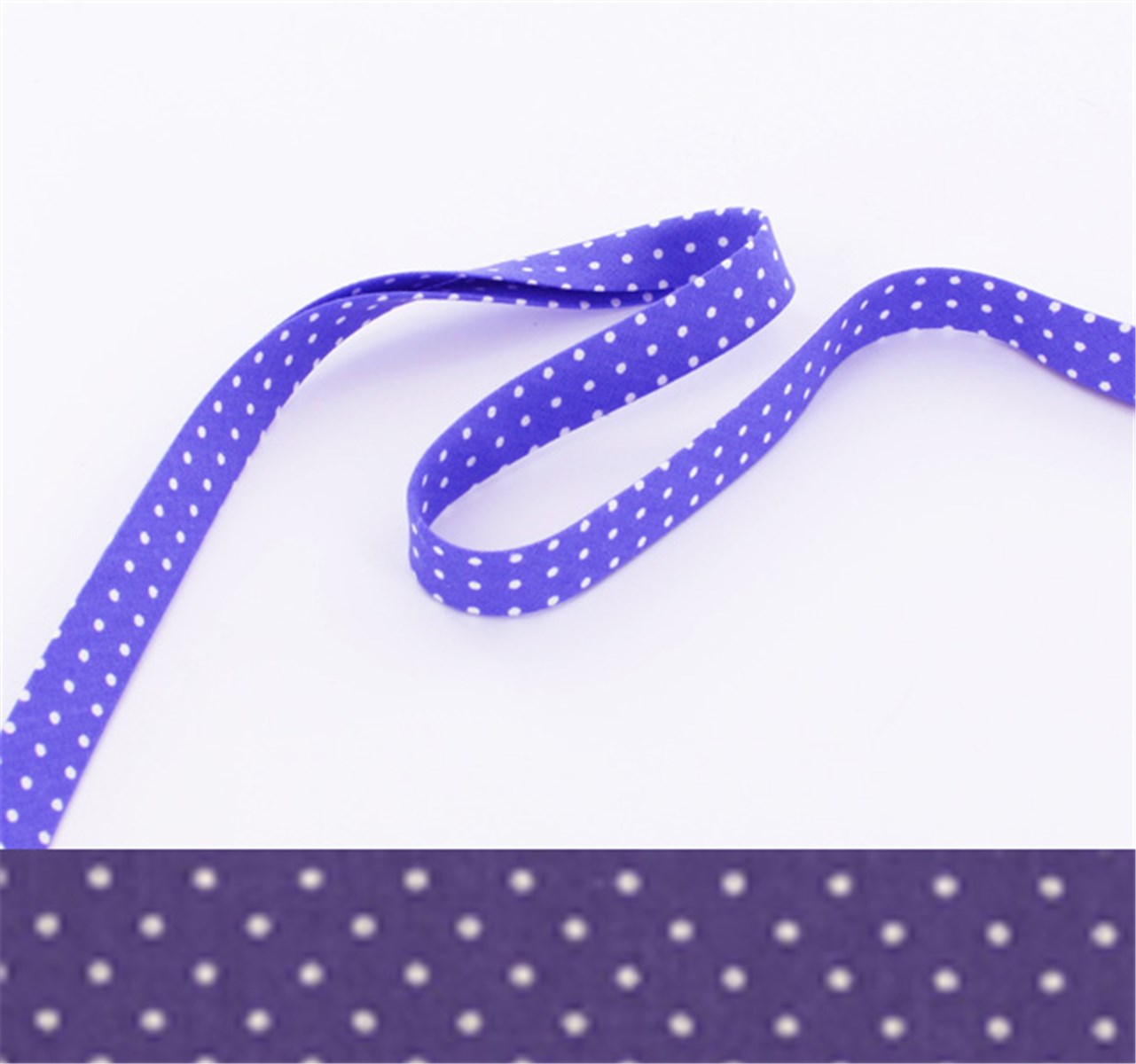 Biais Popeline - Pois 1,5 mm - Bleu Lavande - 10 mm