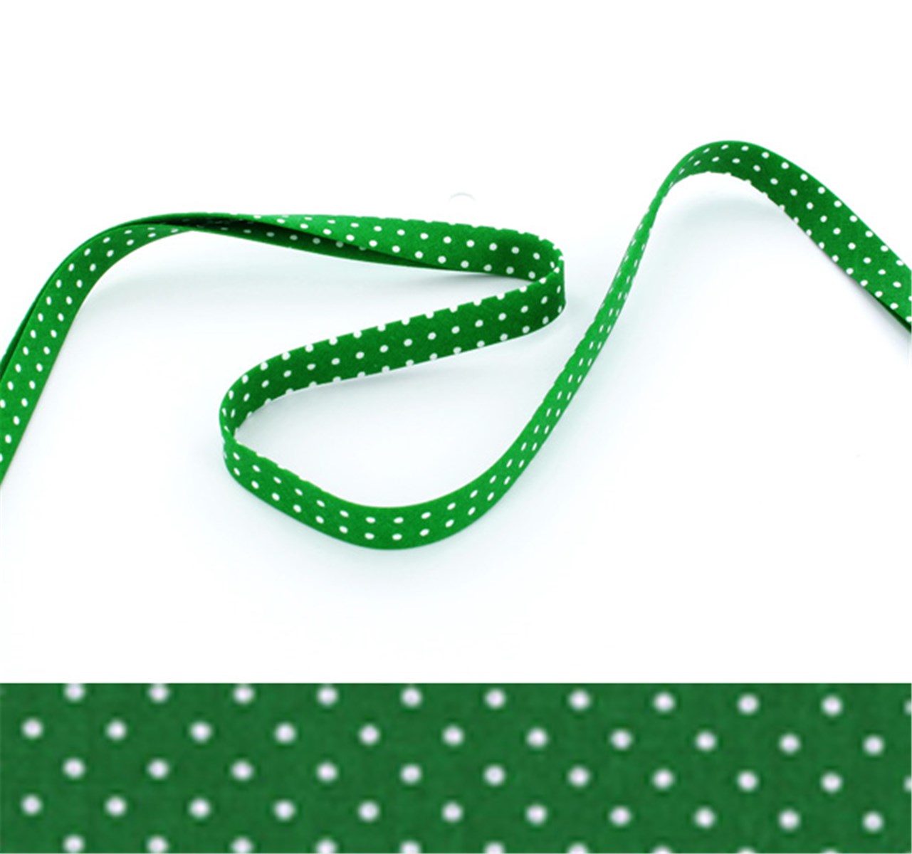 Biais Popeline - Pois 1,5 mm - Vert Emeraude - 10 mm