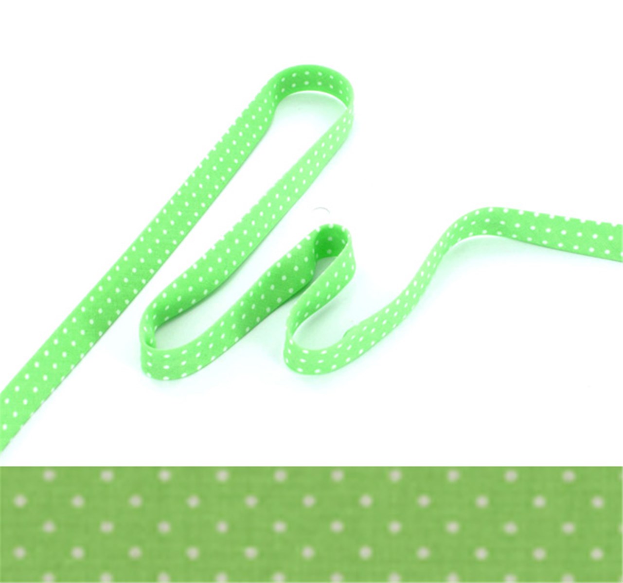 Poplin Bias Binding - Pois 1,5 mm - Vert Printemps - 10 mm