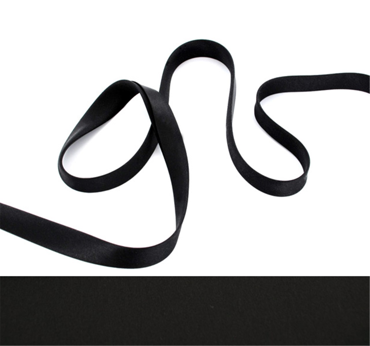Biais Satin en Soie - Uni - Black - 10 mm