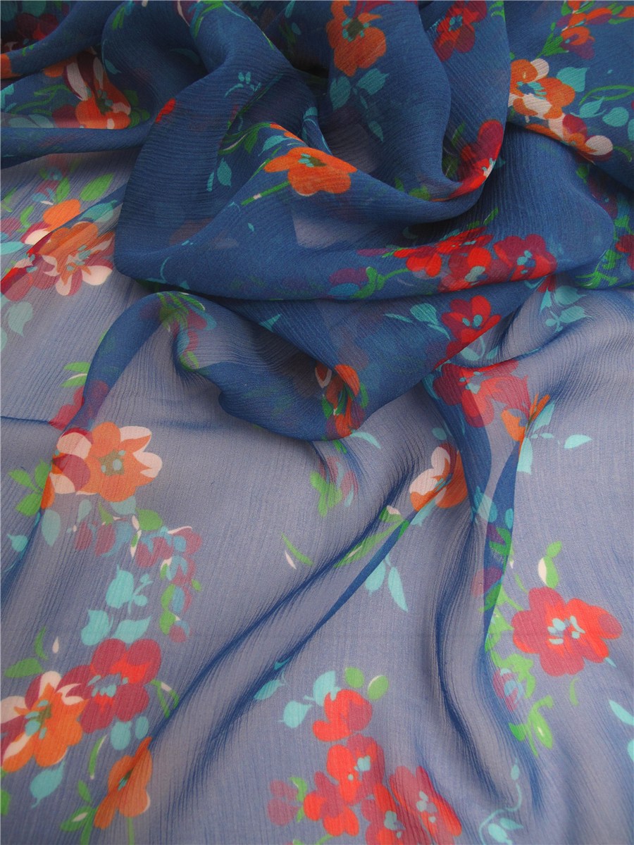 Mousseline de Soie crépon - Sam - Bleu Regatta 