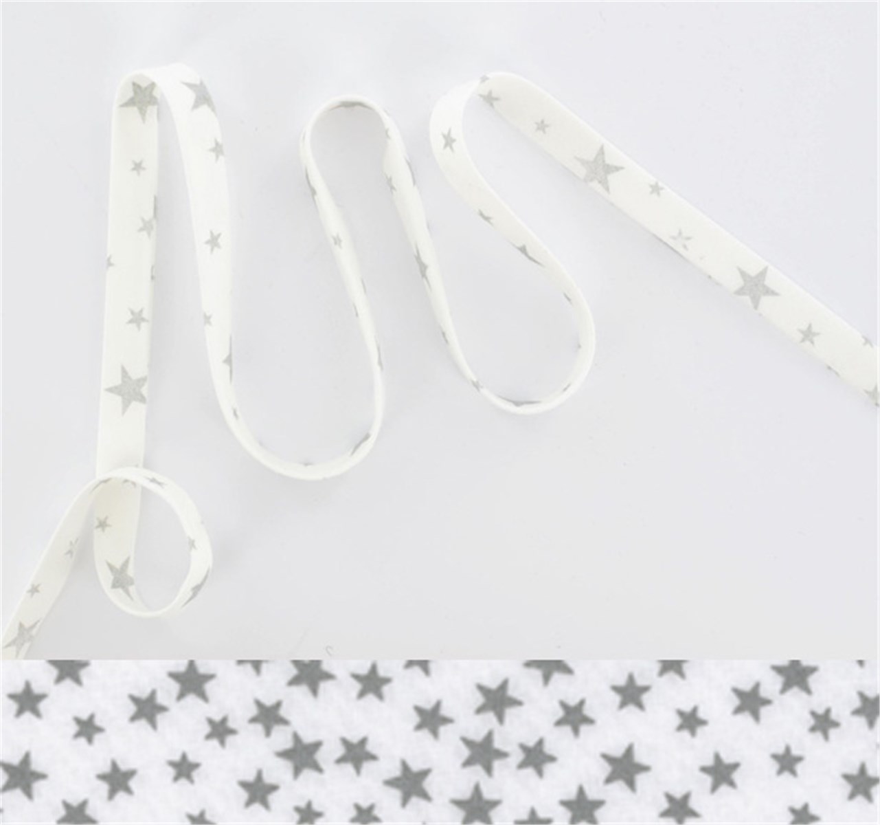 Lawn Bias Binding - Etoiles - Blanc-Argent - 10 mm