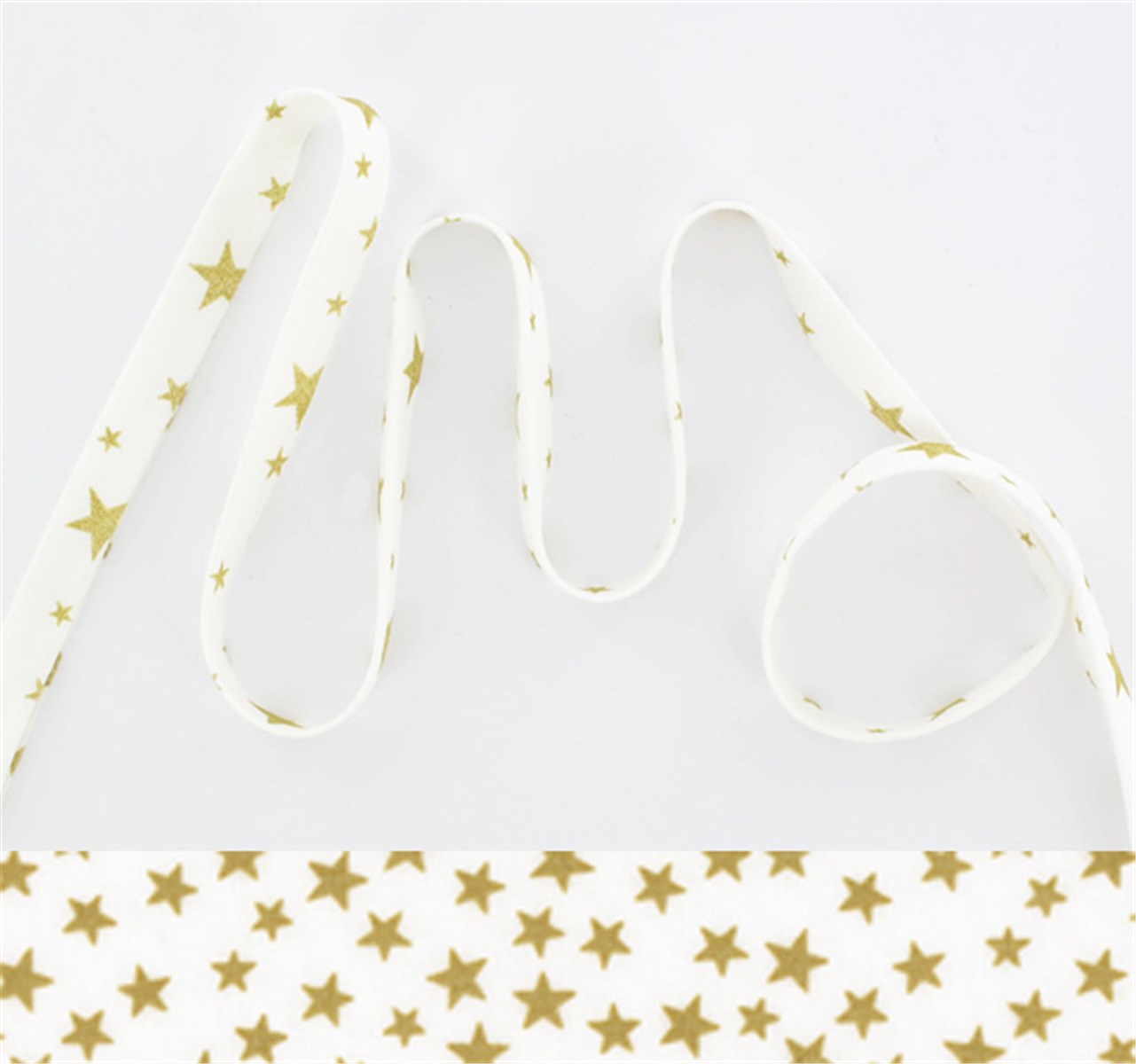 Biais de Lawn - Etoiles - Blanc-Doré - 10 mm