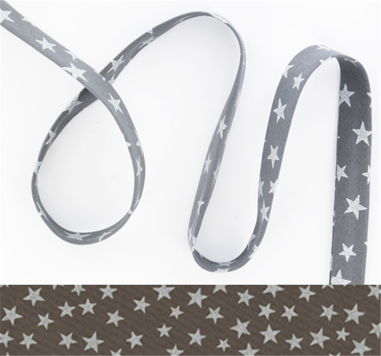 Lawn Bias Binding - Etoiles - Gris-Nacré - 10 mm