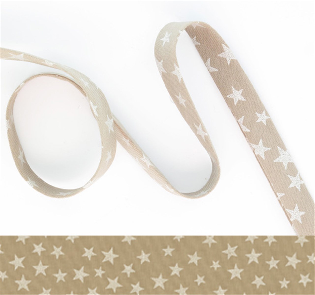 Lawn Bias Binding - Etoiles - Taupe-Nacré - 10 mm