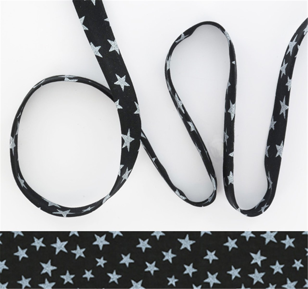 Lawn Bias Binding - Etoiles - Noir-Nacré - 10 mm