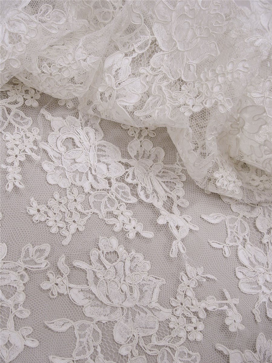 Dentelle de Calais brodée cordonnet - Donnelle - Blanc Doux Stragier - 90 cm