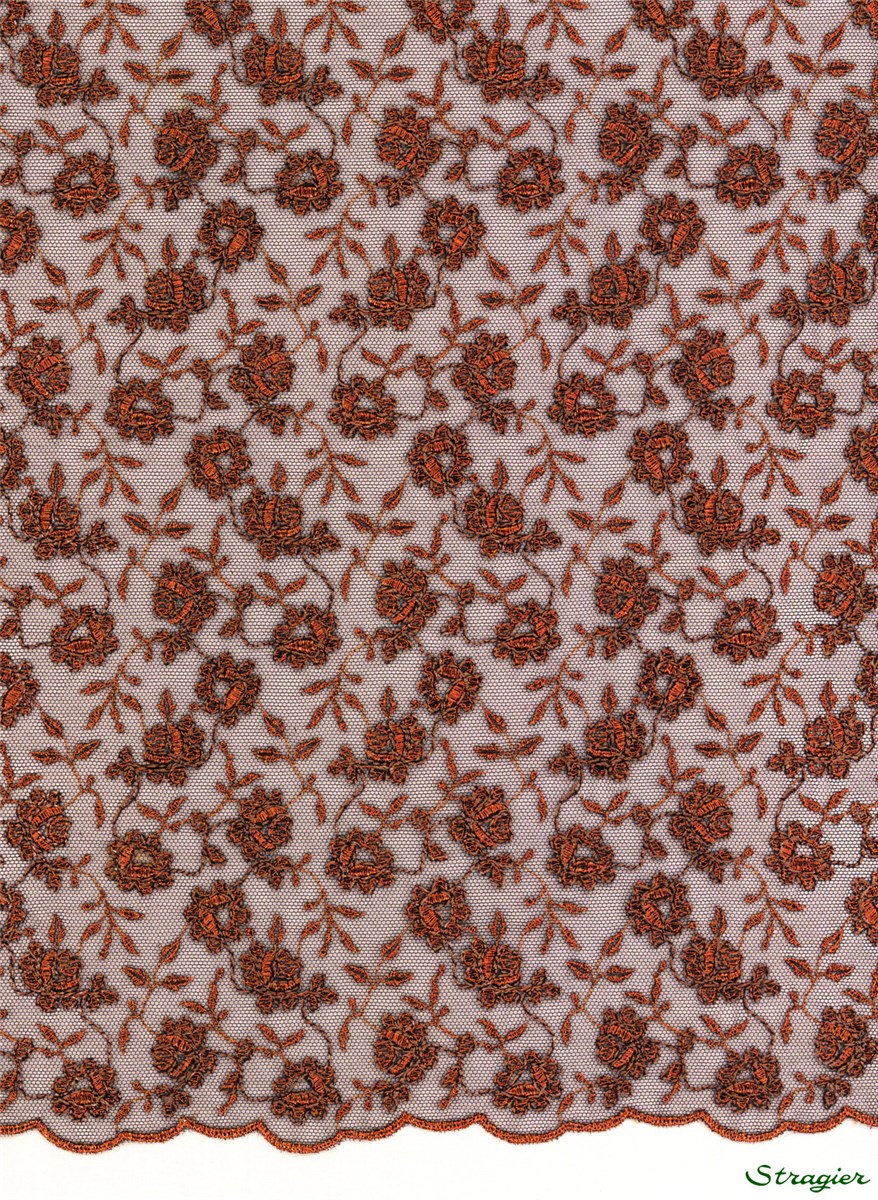 Embroidered fine Tulle - 010806 - Brun Cuivre - 125 cm