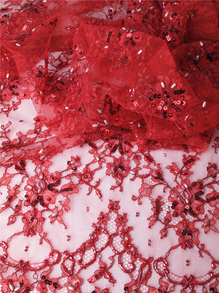 Beaded Chantilly Lace - Juliana - Rubis - 90 cm