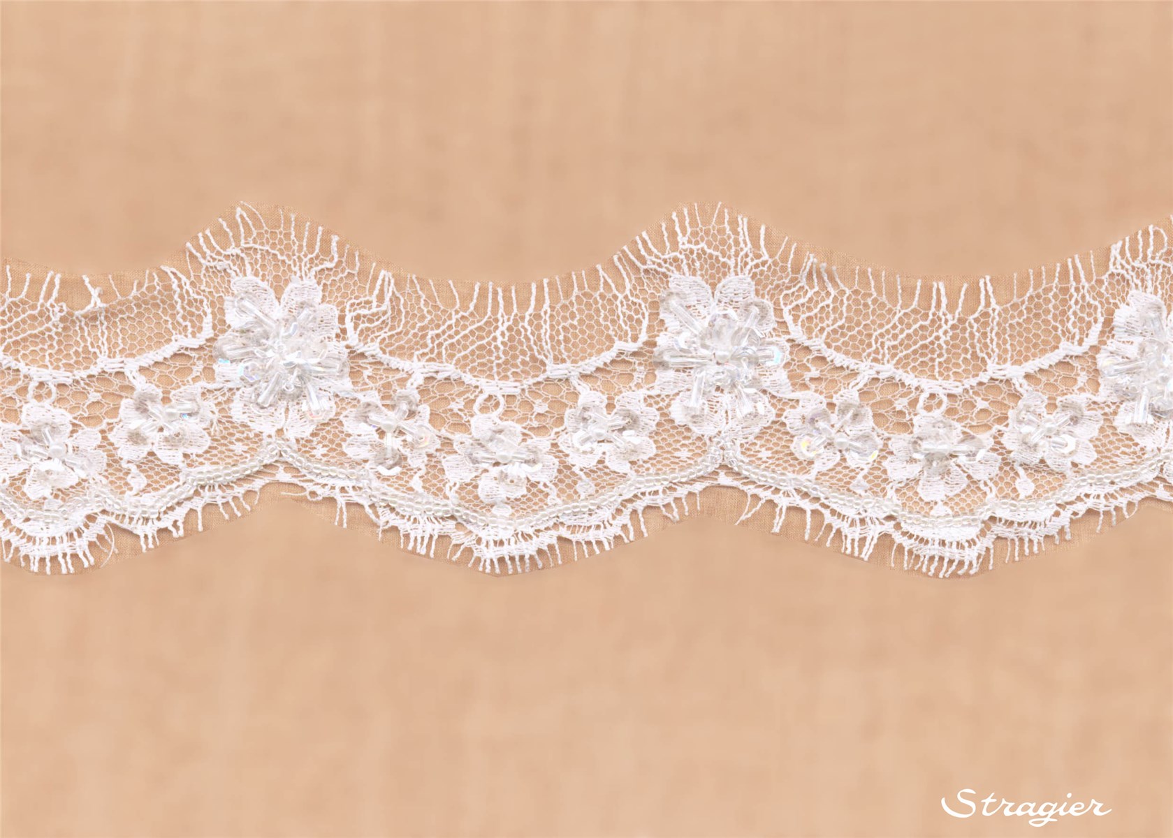 Dentelle de Calais Perlée Stéphanie - 6cm - Stéphanie - Blanc optique Stragier - 6 cm