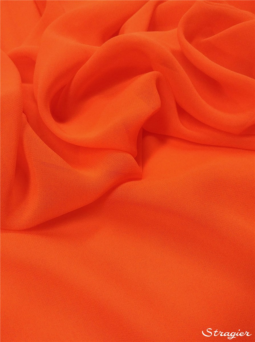 Crêpe Georgette en Soie - Uni - Orange