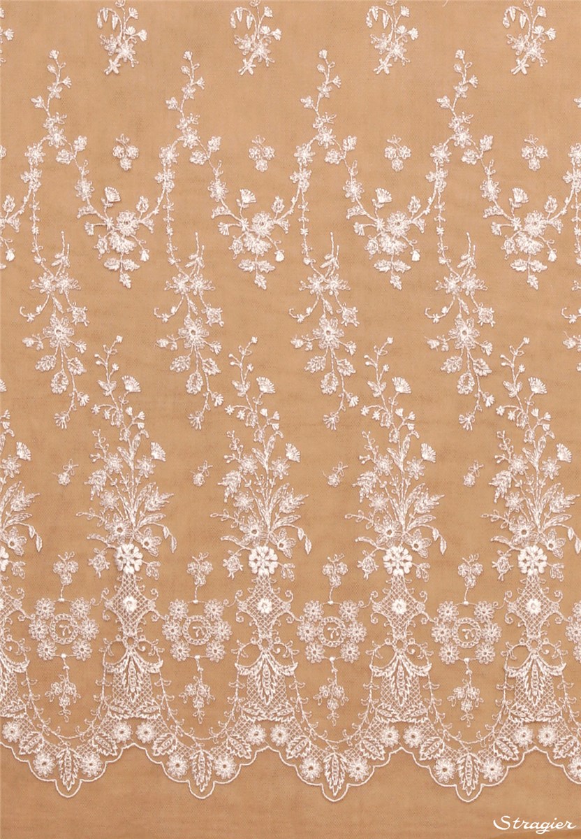 fine Embroidery on Sheer Tulle - Botticelli - Stragier Pale Ivory - 130 cm