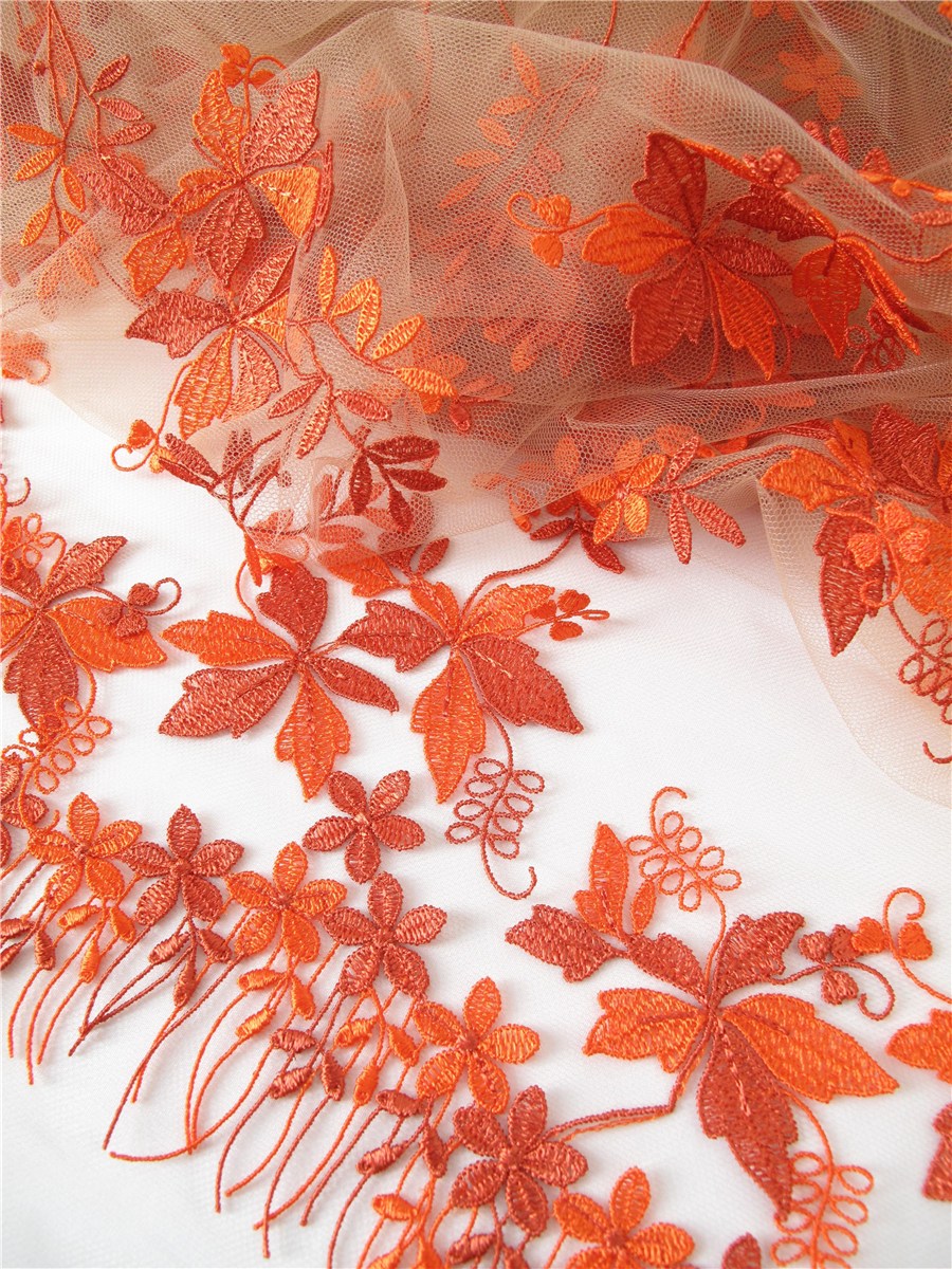 Tulle invisible brodé de motifs libres - Carolina - Mandarine - 138 cm
