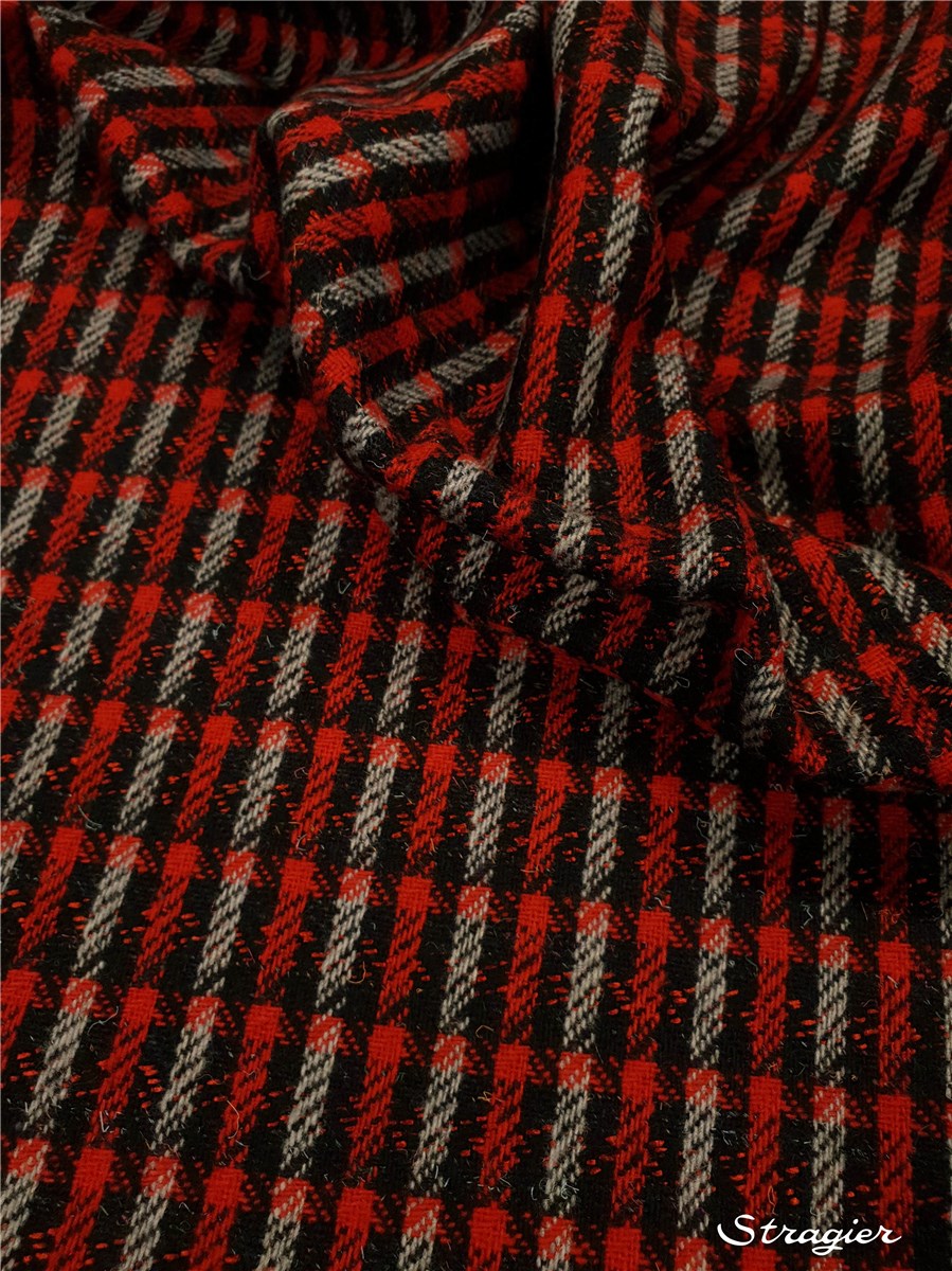 Lainage mélangé - Vasarely - Rouge / Gris