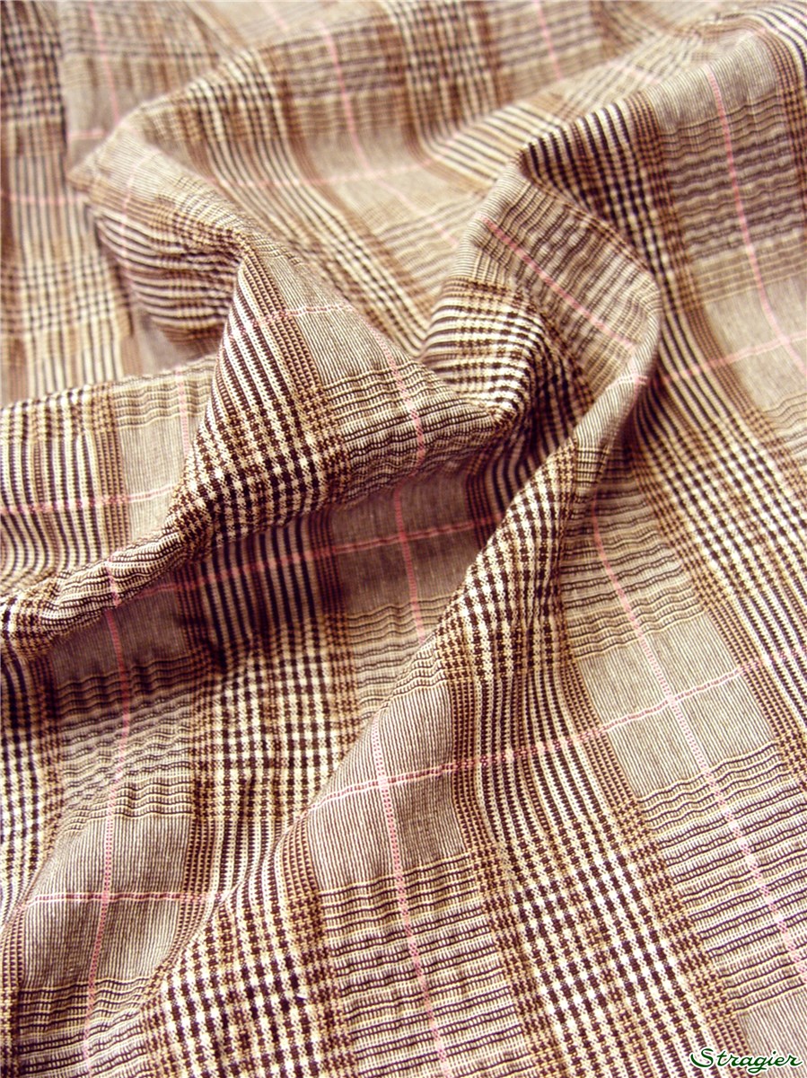 Toile froissée - Prince de Galles - Café / Rose