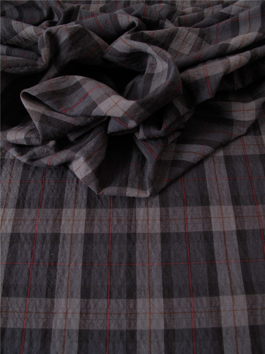 Pur Coton seersucker cloqué - Carreaux - Gris Acier