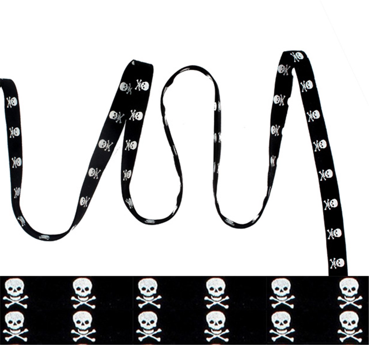 Lawn Bias Binding - miniskulls - White on Black - 10 mm