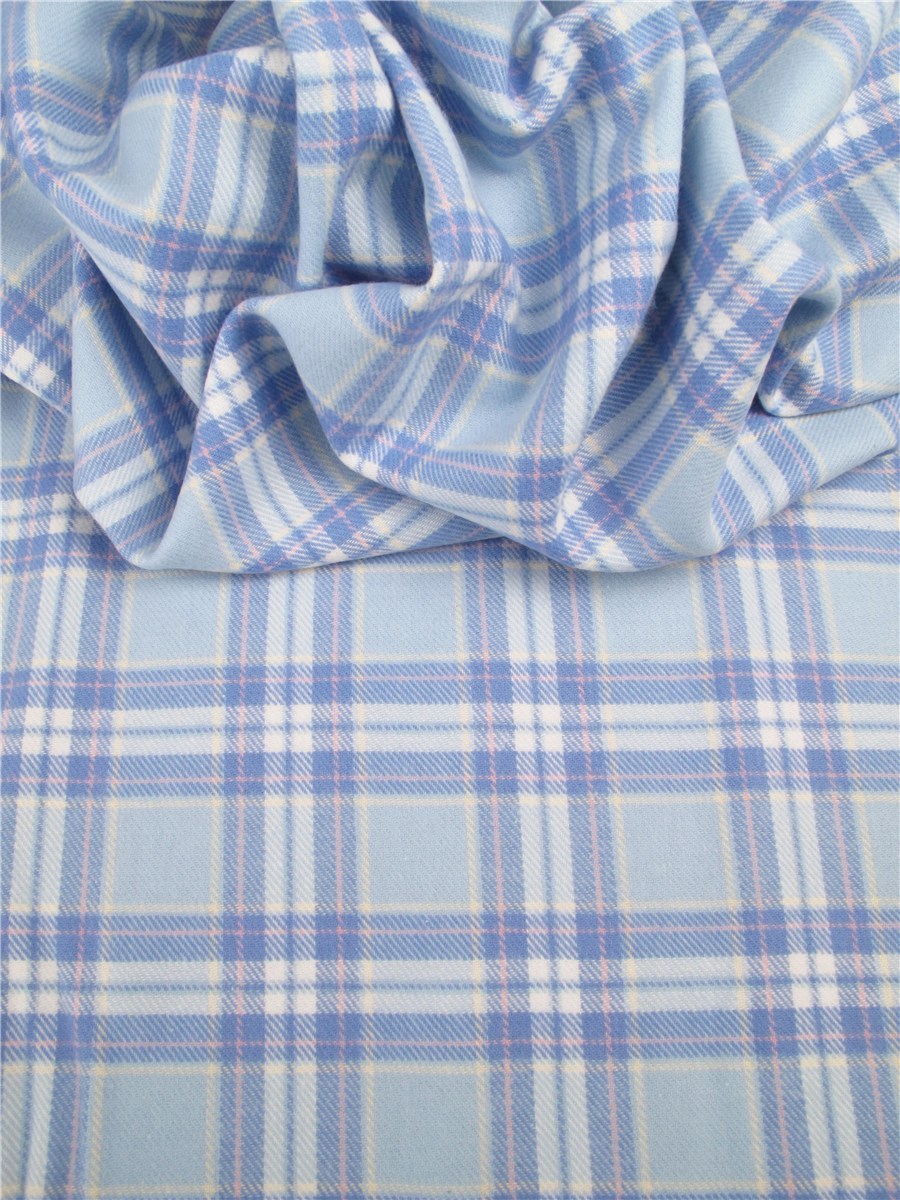 Coton gratté moelleux - Carreaux - Bleu Ciel
