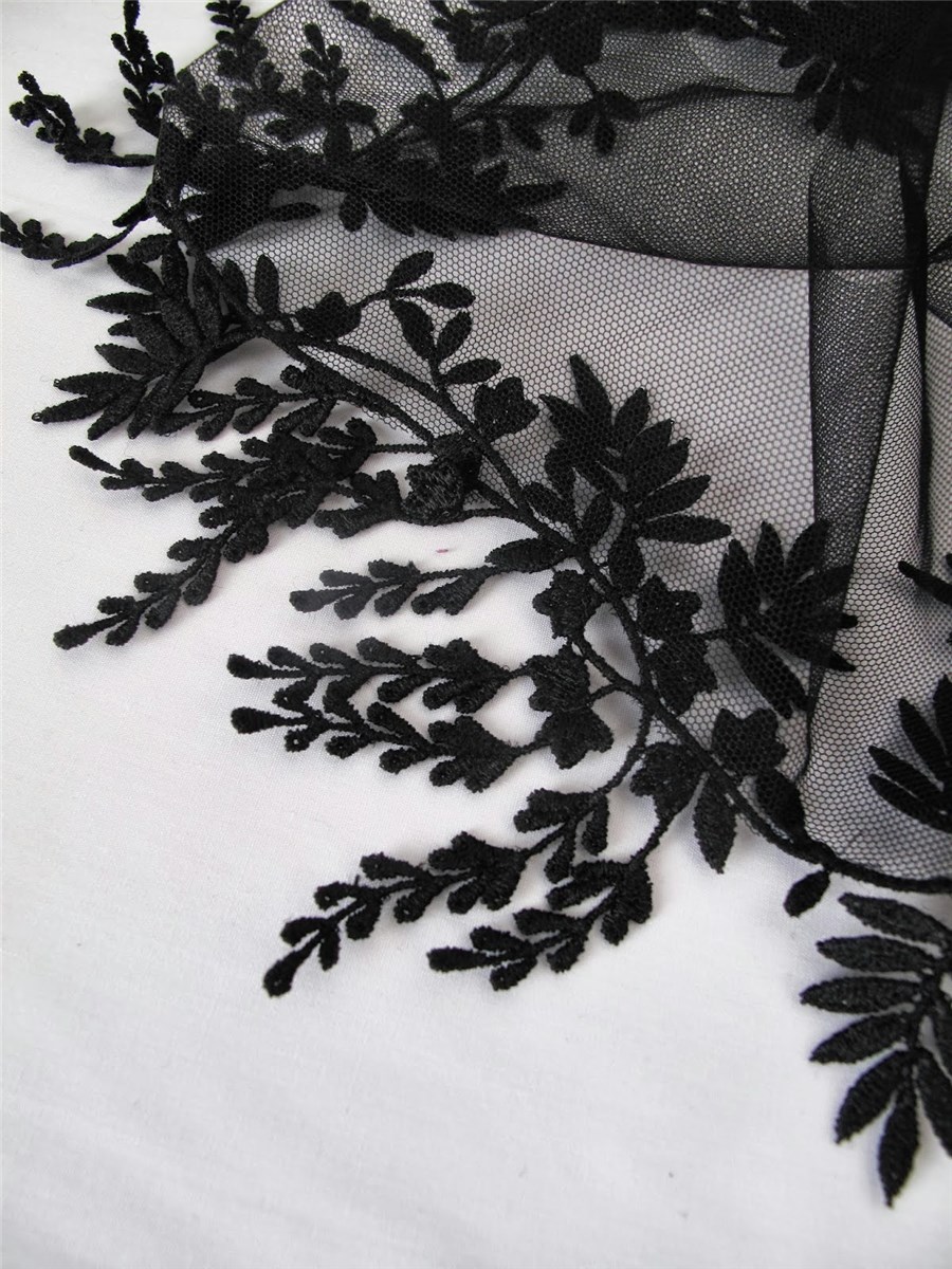 Galon brodé de motifs libres - Digi - Noir - 8 cm
