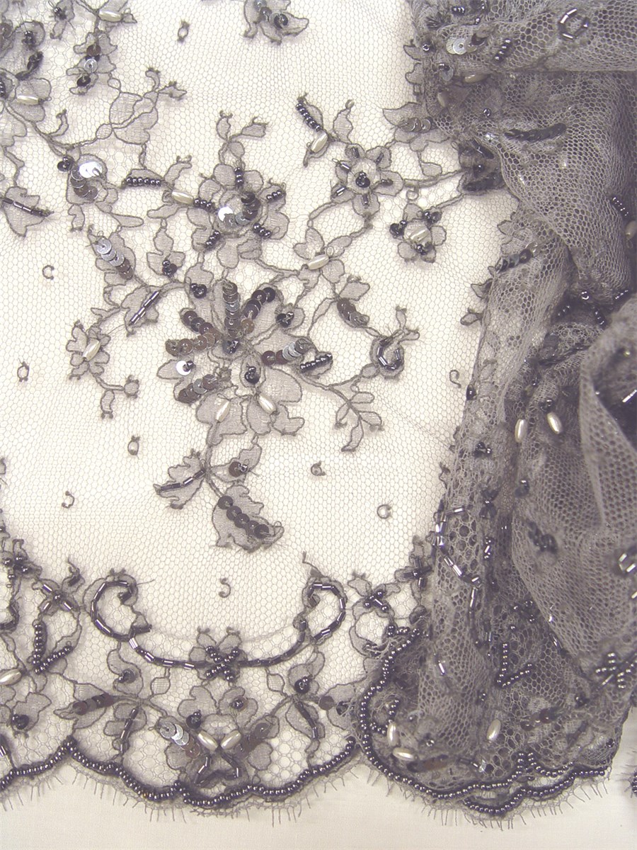 Beaded Chantilly Lace - Juliana - Gris Argent - 90 cm