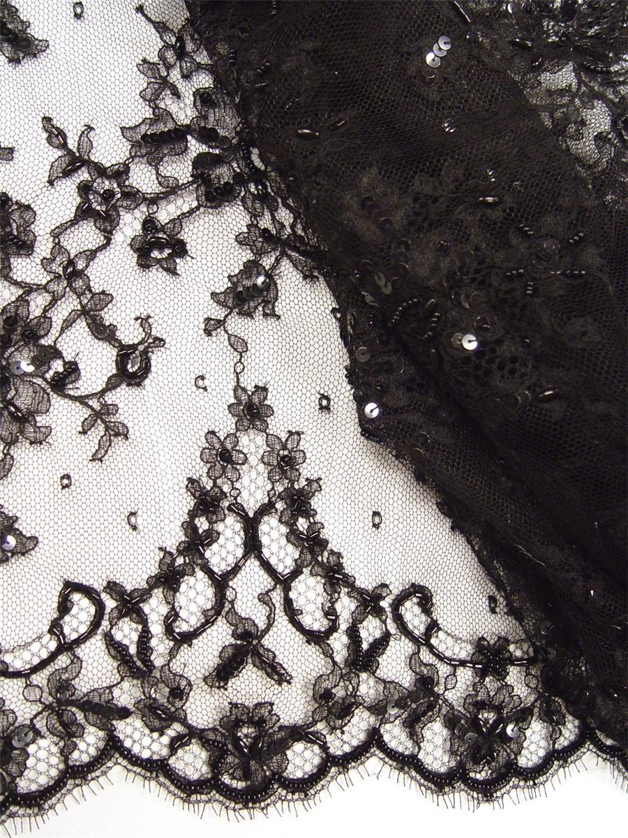 Beaded Chantilly Lace - Juliana - Noir - 90 cm