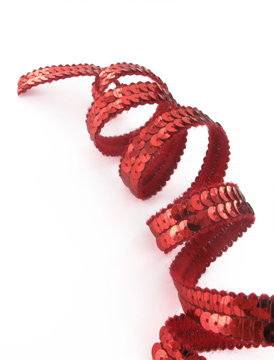 Galon Paillettes - uni - Rouge Corail - 10 mm