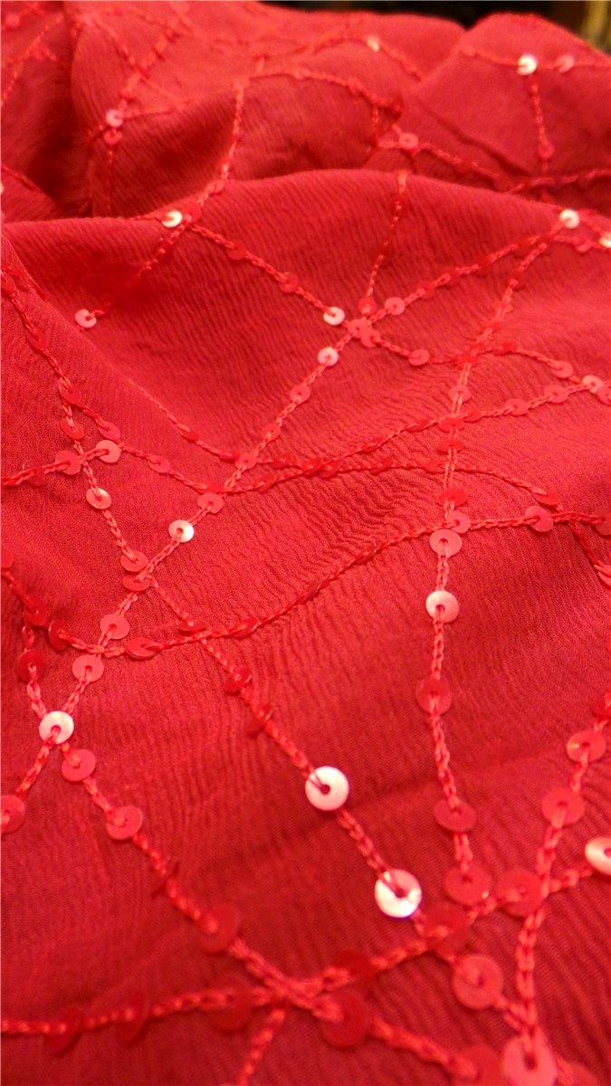 Silk Chiffon - sequin embroidery - 011035 - Framboise