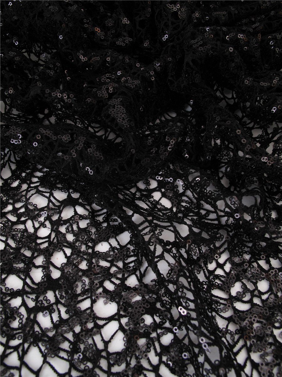 Guipure Lace Embroidered with Mini Sequins - feeling - Noir - 141 cm