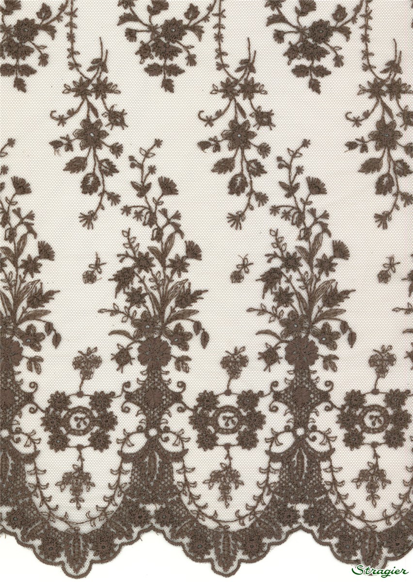fine Embroidery on Sheer Tulle - Botticelli - Chocolat - 130 cm