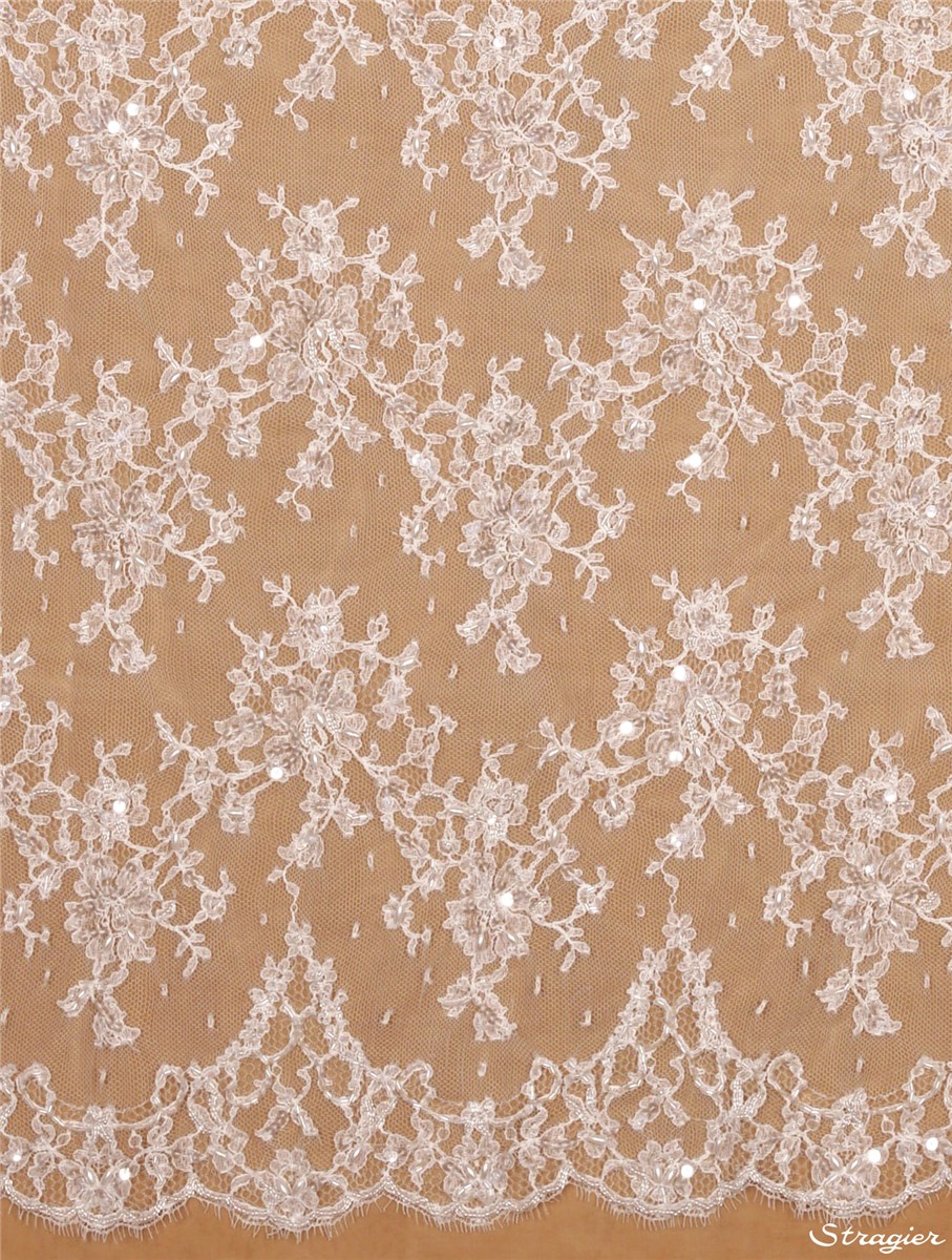 Beaded Chantilly Lace - Juliana - Stragier Optical White - 90 cm