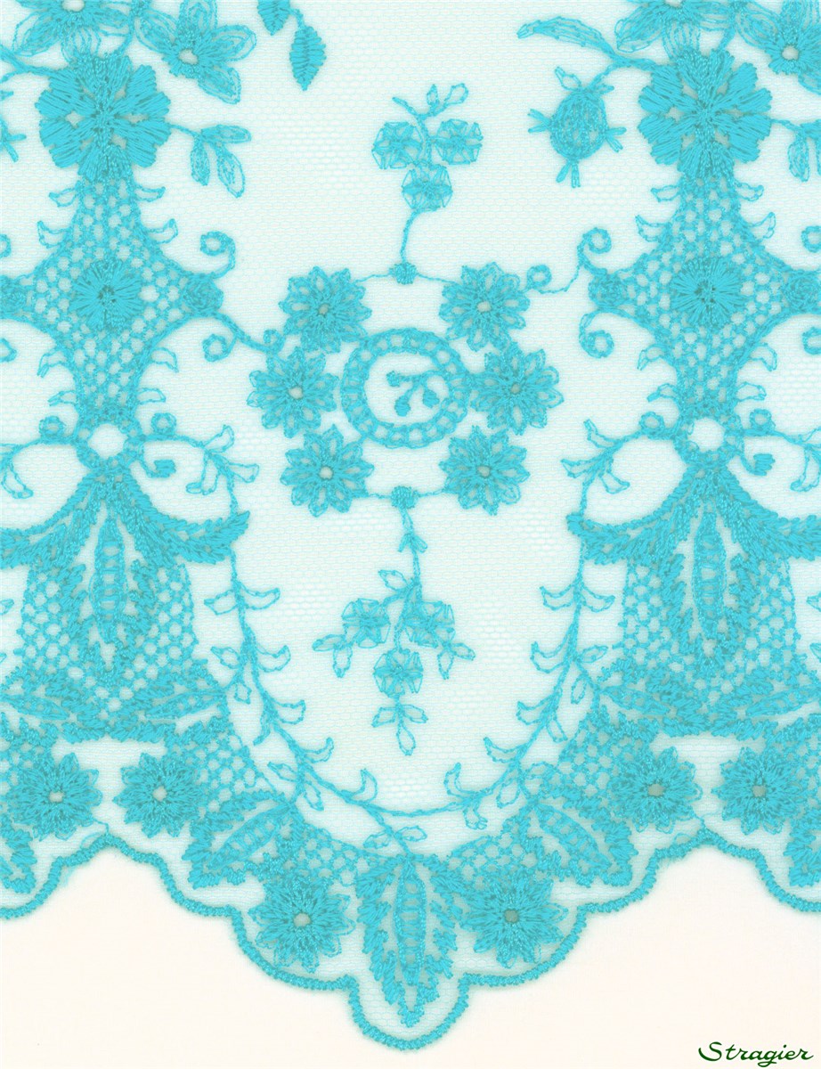 fine Embroidery on Sheer Tulle - Botticelli - Turquoise - 130 cm