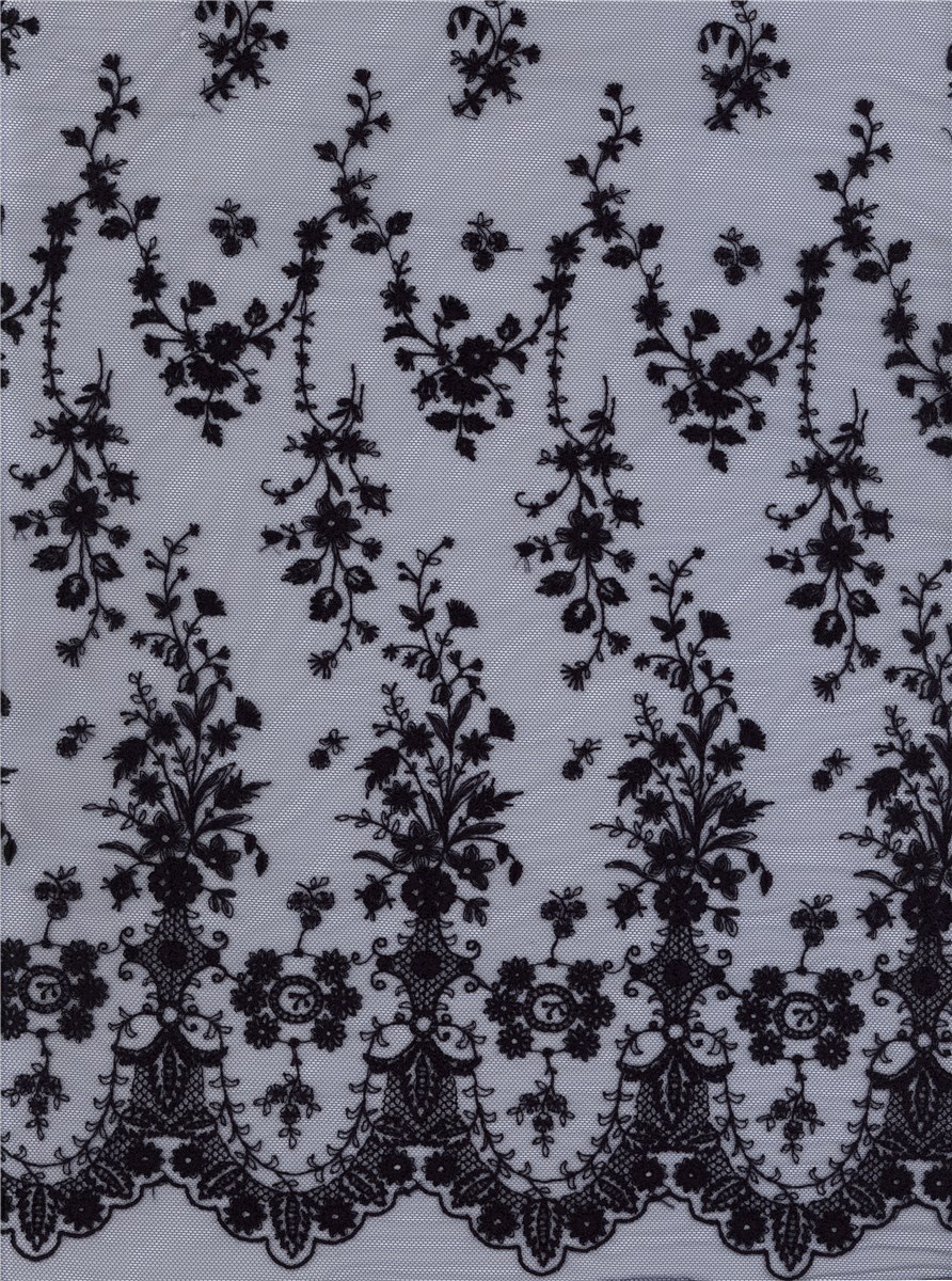 fine Embroidery on Sheer Tulle - Botticelli - Marine - 130 cm