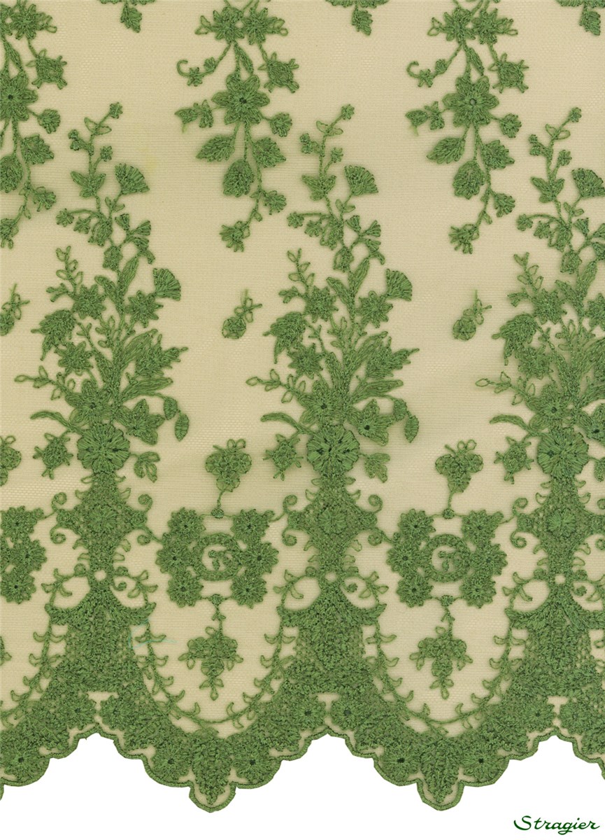 fine Embroidery on Sheer Tulle - Botticelli - Fougère - 130 cm