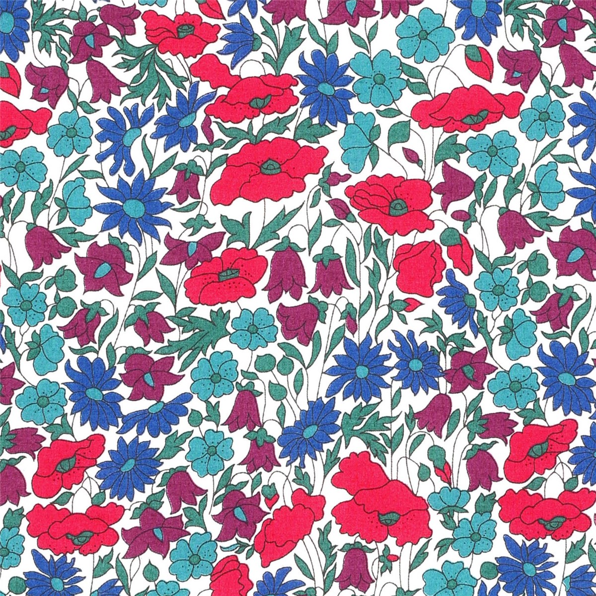 Liberty Tana Lawn - 4095 Poppy and Daisy - Canard 