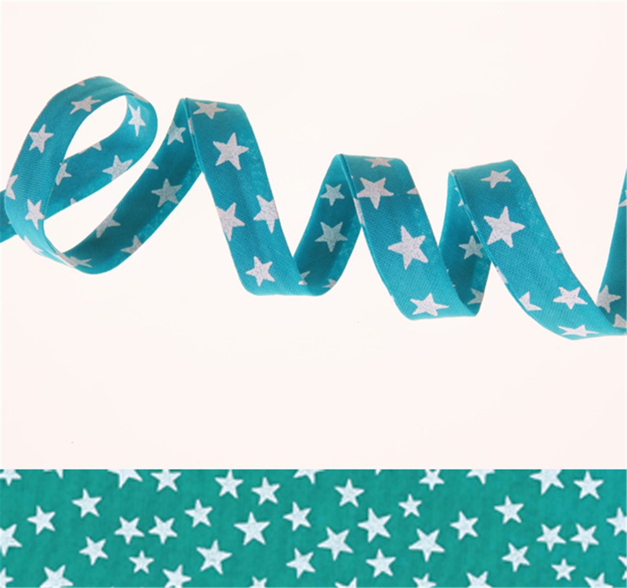 Biais de Lawn - Etoiles - Bleu Paon-Blanc - 10 mm