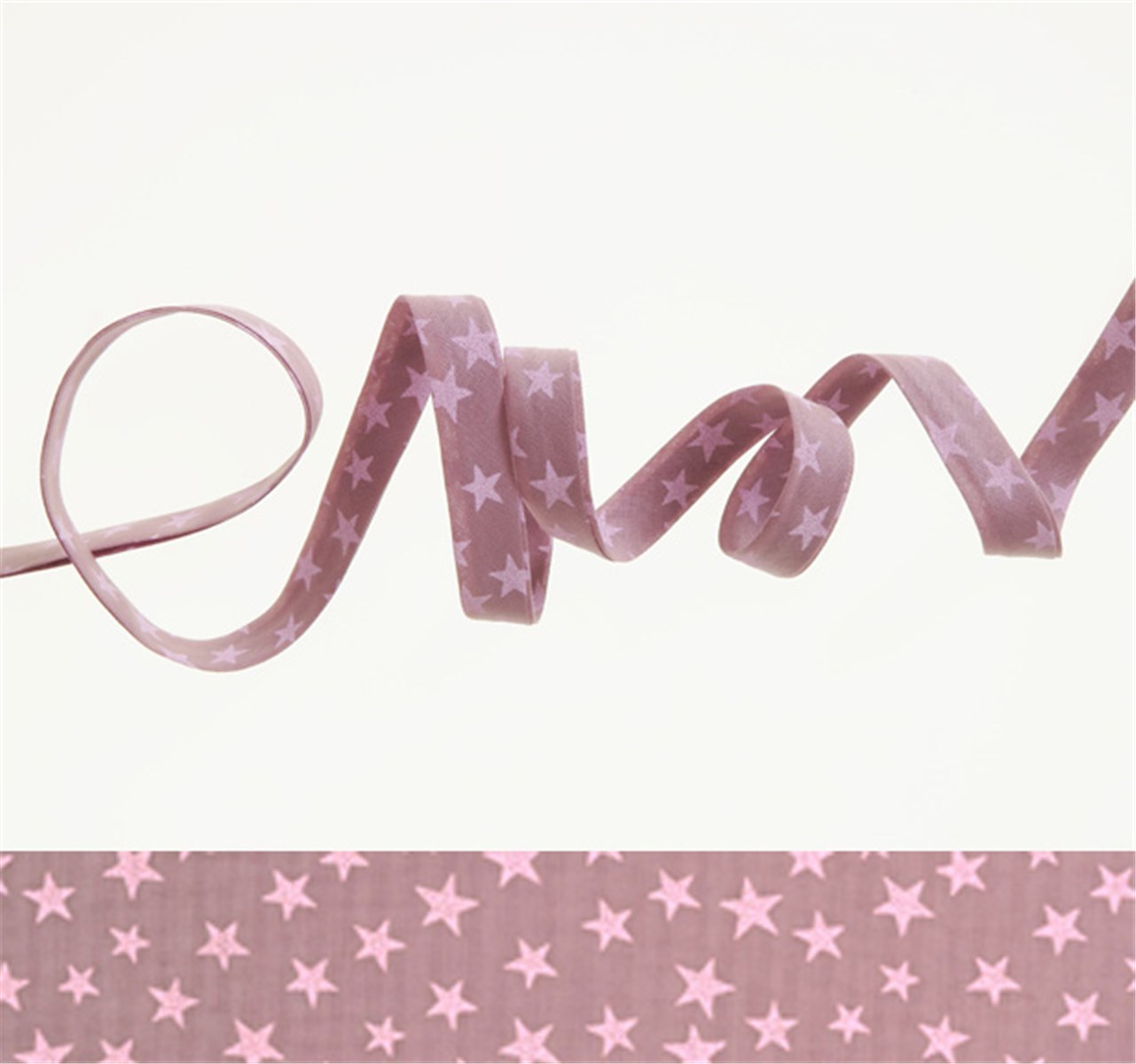Biais de Lawn - Etoiles - Tourterelle-Rose - 10 mm