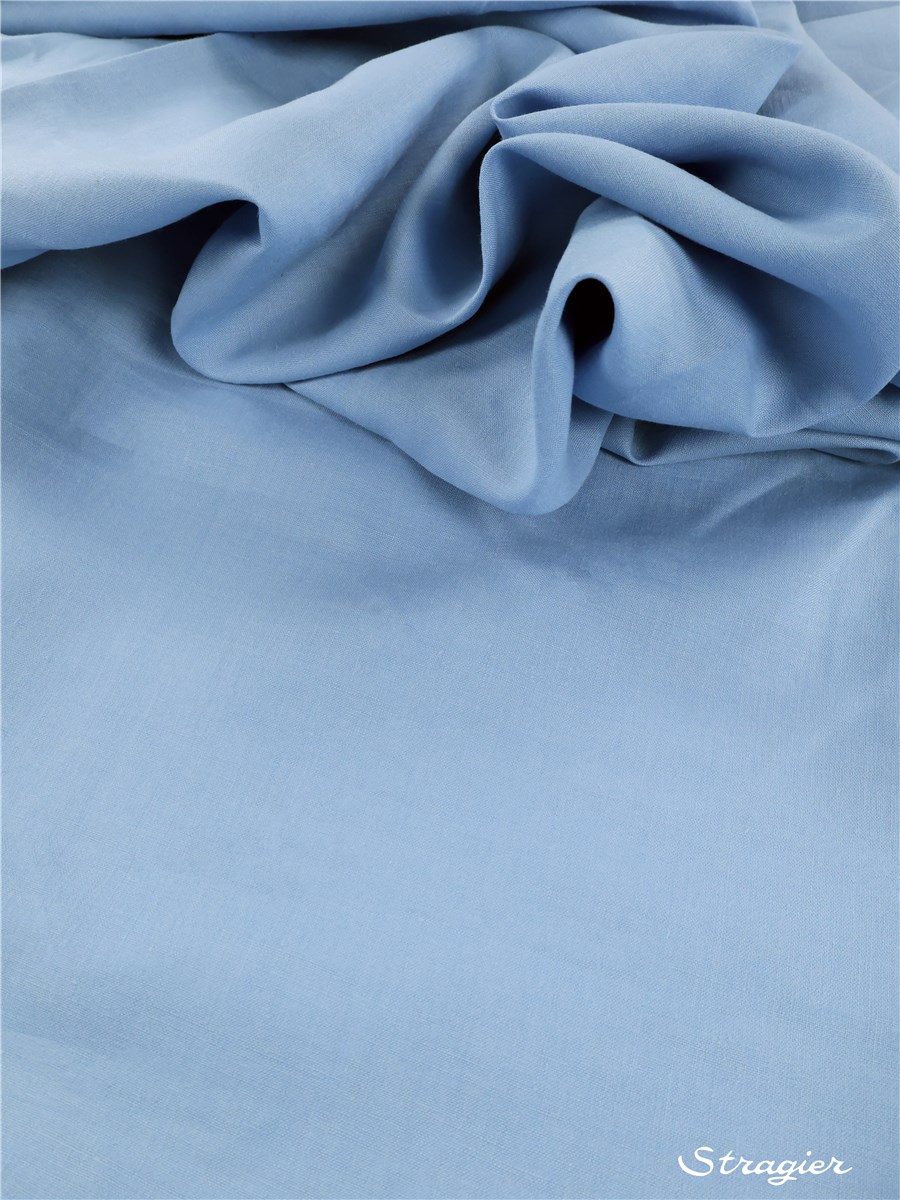 Percale de Lin - uni - Bleu Azur - 170 cm -défaut plis marqué - Prix réduit