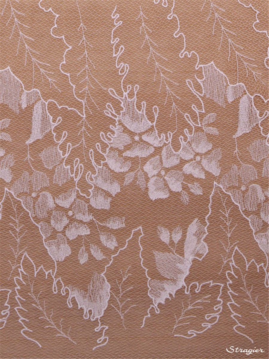 Embroidered Shadow Lace Tulle - 011052 - Ivoire-Blanc