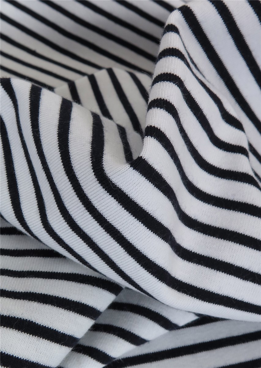 Jersey Coton stretch - Rayé 5mm-3mm - Blanc-Marine 