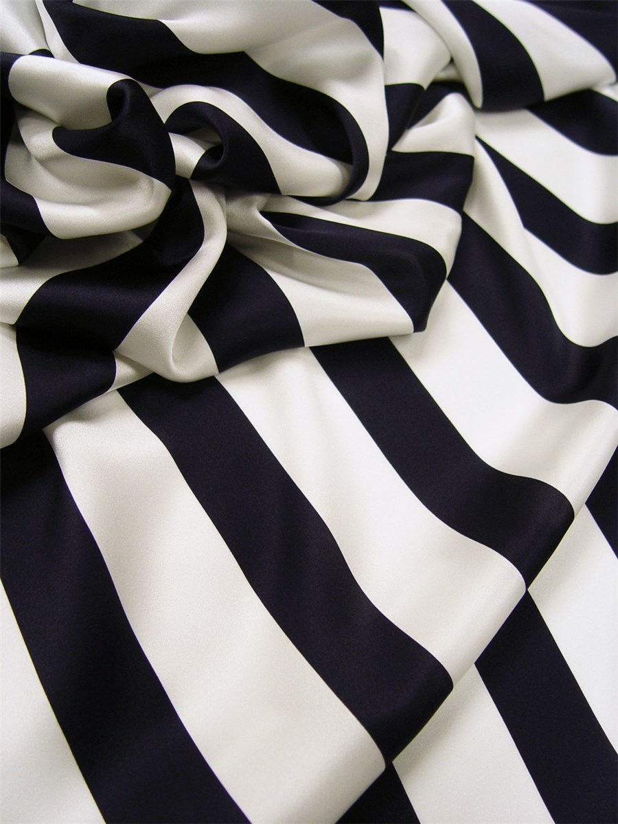 Silk Satin - Rayures 40mm - Marine et Porcelaine