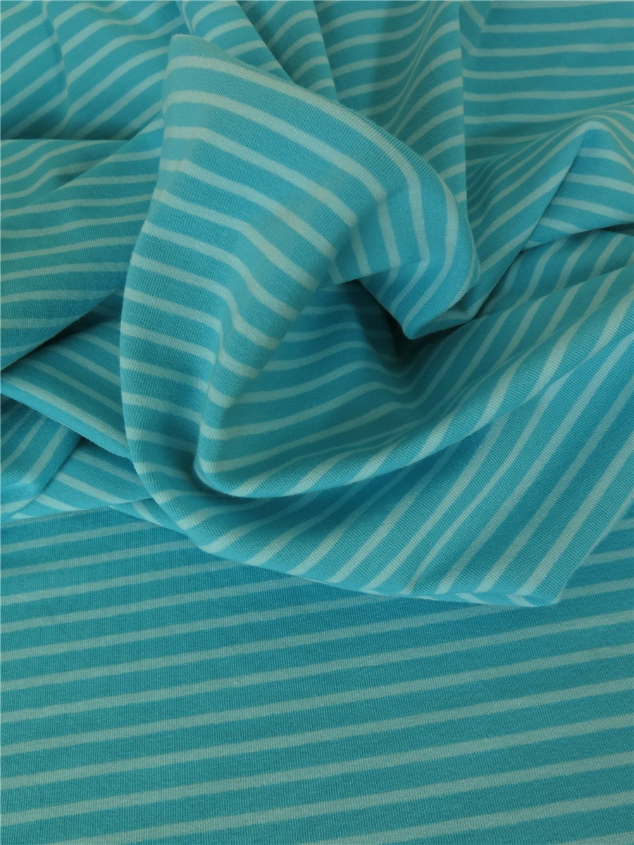 Jersey Coton stretch - Rayé 5mm-3mm - Turquoise-Aqua 