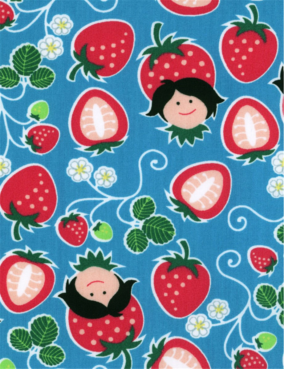 Cotton Poplin HamburgerLiebe - Strawberry Picking - Bleu