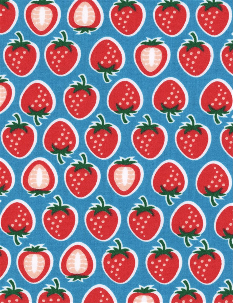 Popeline de coton HamburgerLiebe - Yummy Strawberry - Bleu 